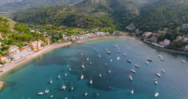 Majorca Spain Aerial View Summer Resort Town Port Soller Mallorca — Αρχείο Βίντεο