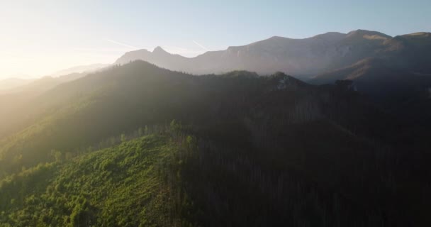 Widok Lotu Ptaka Tatry Zachodzie Słońca Lecie Piękny Krajobraz Górski — Wideo stockowe