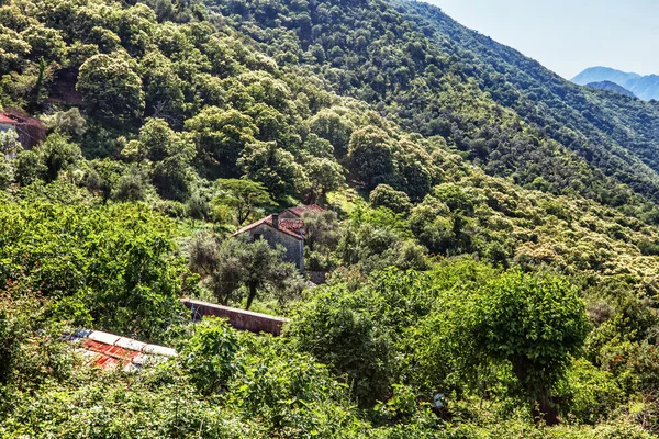 La vecchia casa con vista sulle montagne — Foto Stock