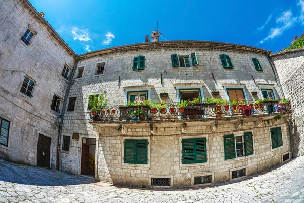 Fish-eye view of the old city on sky background — Stock Photo, Image