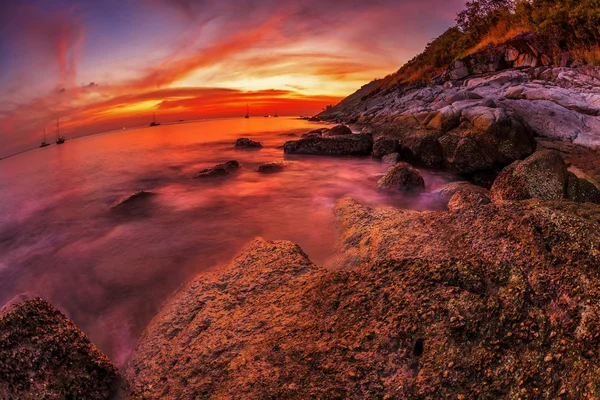 Panoramic view on sunset sea — Stok fotoğraf