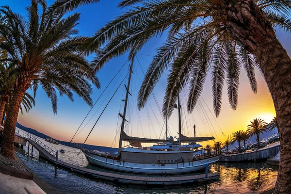 Vitorlás hajók on sunset Marina. — Stock Fotó