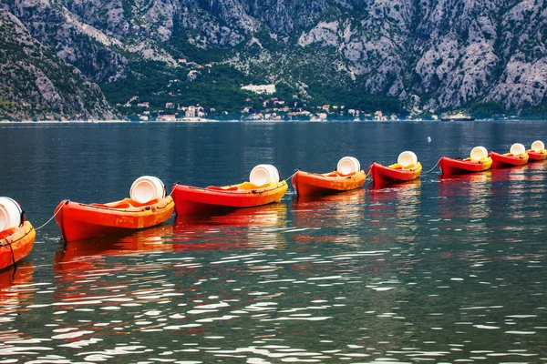 Fila de kayaks en el mar —  Fotos de Stock