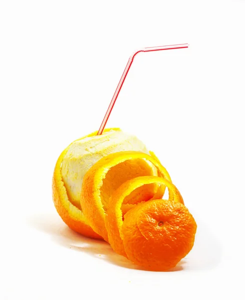 Orange with coctail straw — Stock Photo, Image