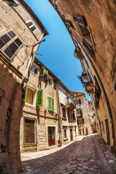 Fish-eye view of the old city on sky background — Stock Photo, Image