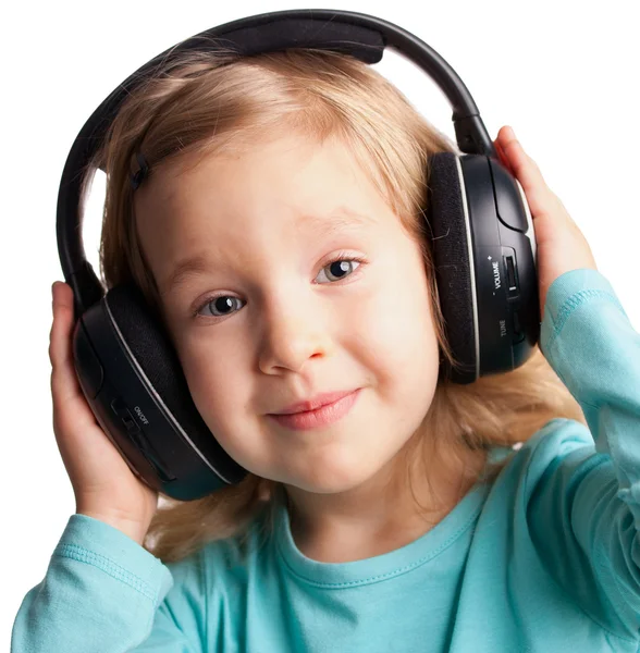 Little girl in headphones — Stock Photo, Image