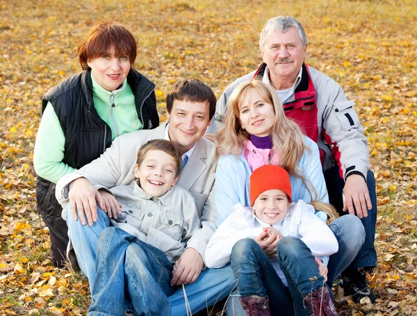 Grande famiglia nel parco autunnale — Foto Stock