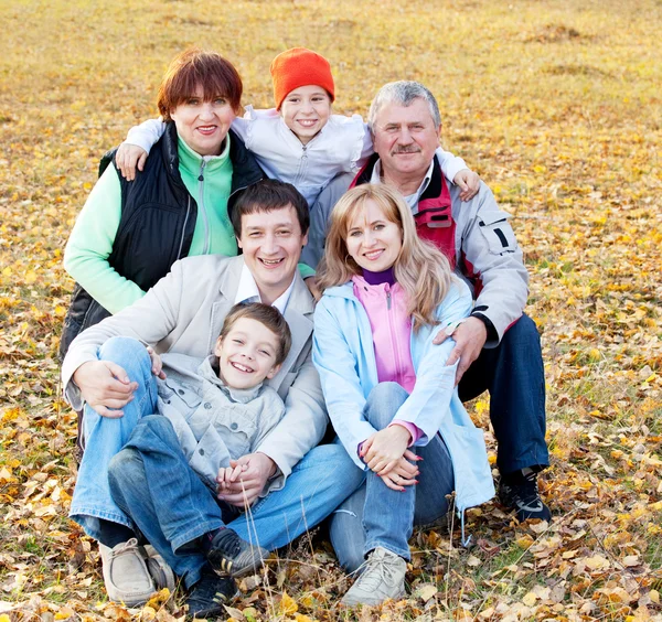 Grande famiglia nel parco autunnale — Foto Stock