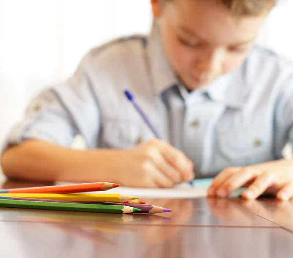 Chico hace clases de casa — Foto de Stock