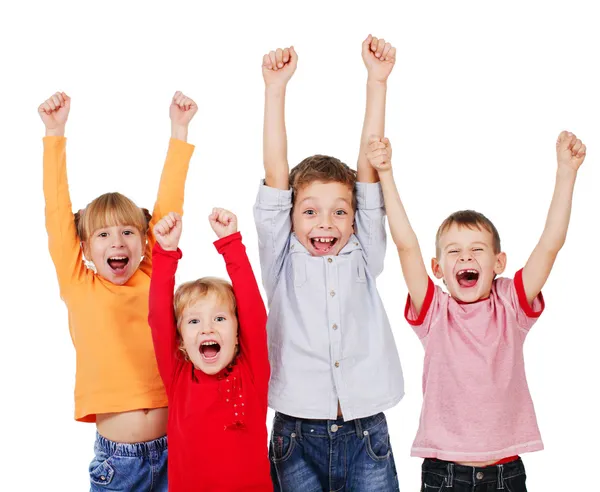 Des enfants heureux les mains en l'air — Photo