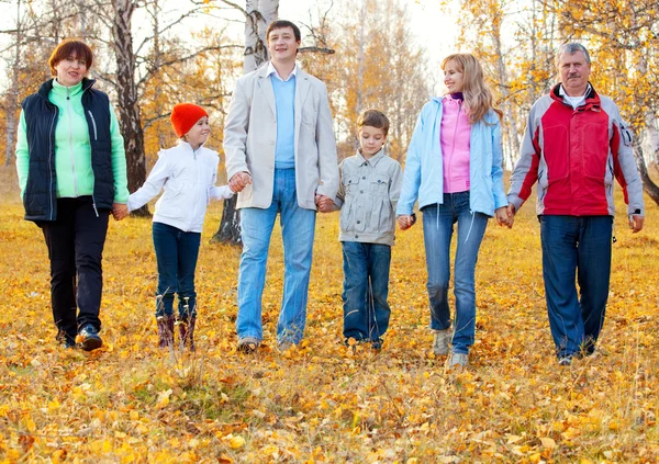 Grande famiglia nel parco autunnale — Foto Stock