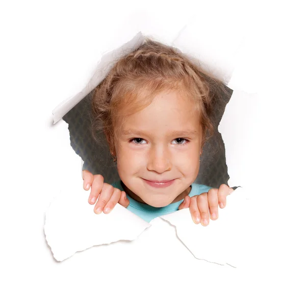 Ragazzo che guarda fuori da un buco — Foto Stock