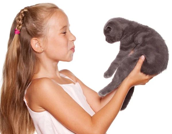 Meisje met kat — Stockfoto