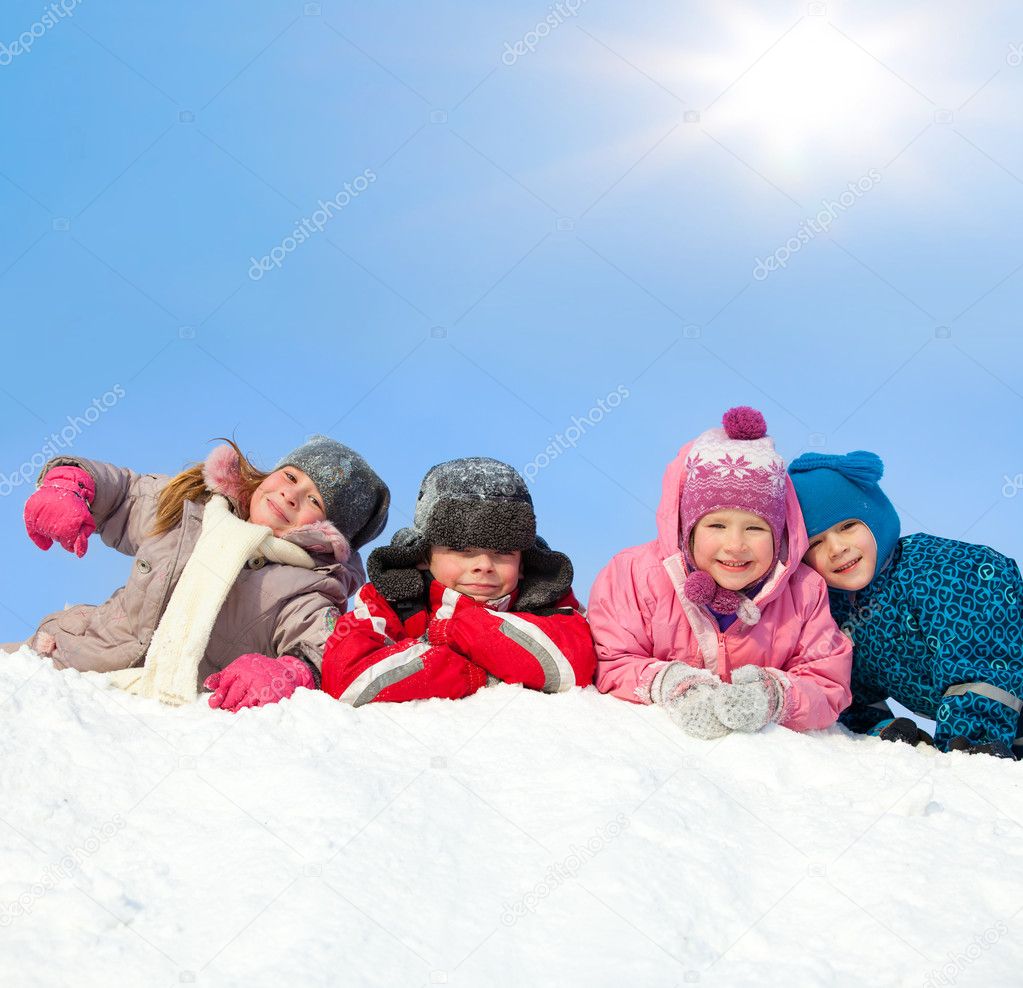 Happy children in winter park