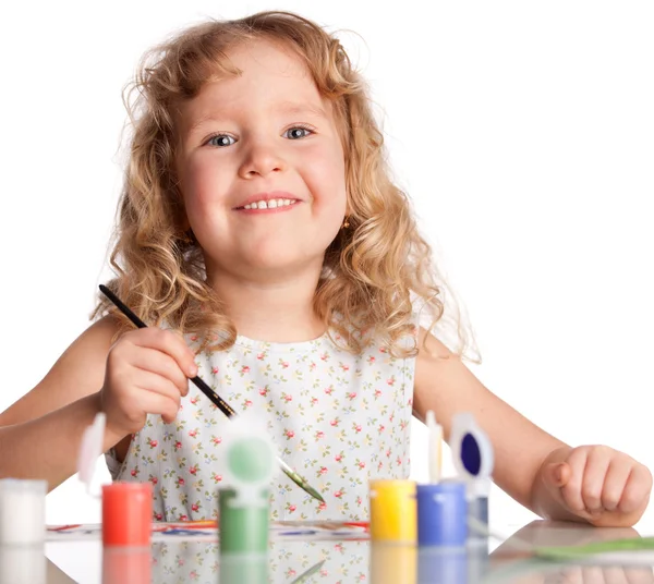 Girl, draws paint — Stock Photo, Image