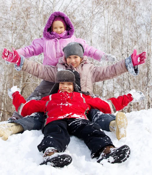 Niños felices en el parque de invierno — Foto de Stock