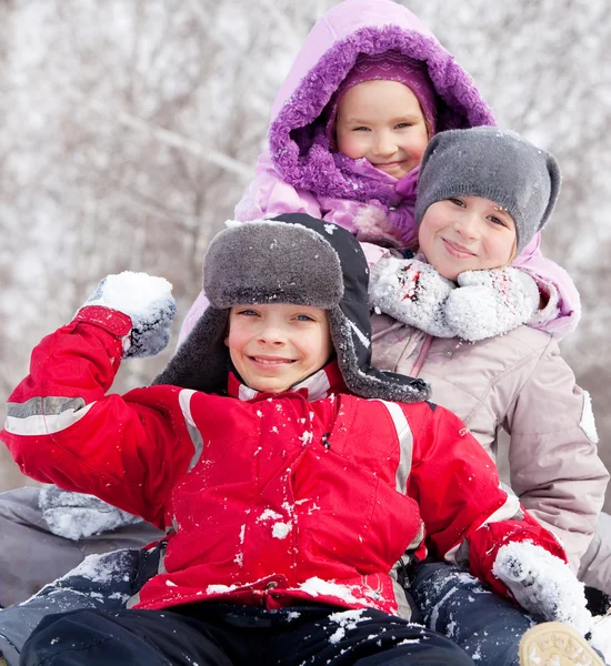 Crianças felizes no parque de inverno — Fotografia de Stock