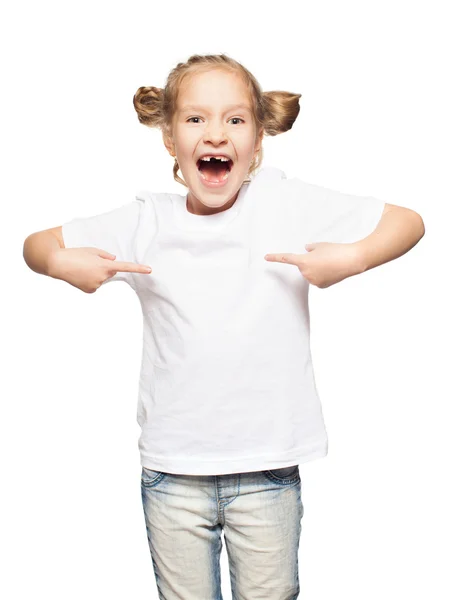 Kind in wit t-shirt — Stockfoto