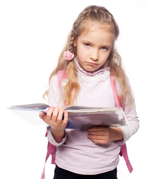 Niño triste con mochila — Foto de Stock