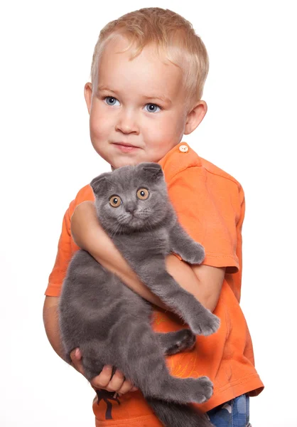 Barn med katt — Stockfoto