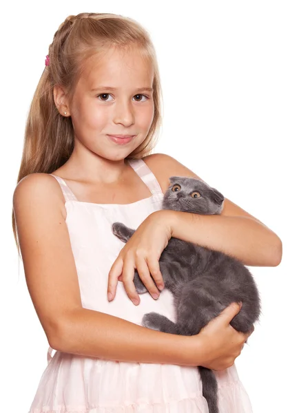 Meisje met kat — Stockfoto