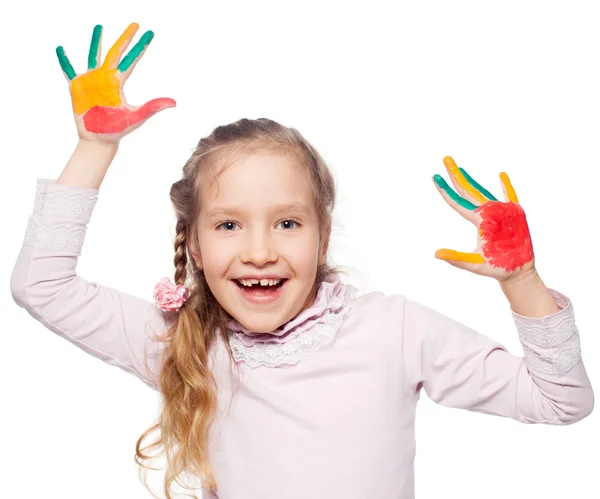 Chica con palmas pintadas —  Fotos de Stock