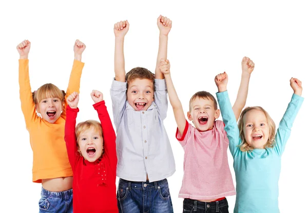 Happy kids with their hands up Royalty Free Stock Photos