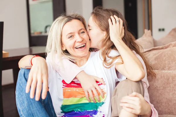 Lgbt Pareja Lesbiana Ama Momentos Concepto Felicidad Dos Mujeres Riendo —  Fotos de Stock