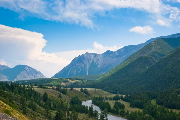 Le courant fluvial entre les grandes montagnes Photos De Stock Libres De Droits