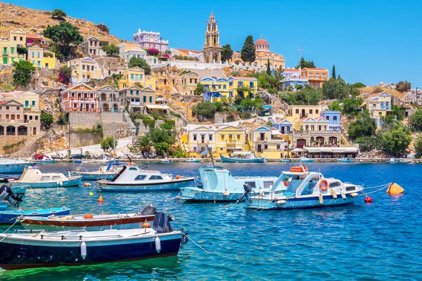 Vista Panorámica Puerto Isla Symi Grecia Europa — Foto de Stock