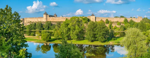 Vista Panoramica Sulla Fortezza Ivangorod Confine Tra Russia Estonia Lungo — Foto Stock