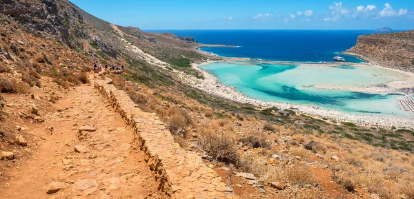 Panoramic View Balos Lagoon Mountain Path Crete Greece — Stock Photo, Image