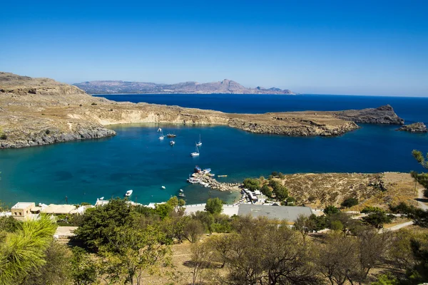 Zobacz w lindou bay od lindos — Zdjęcie stockowe