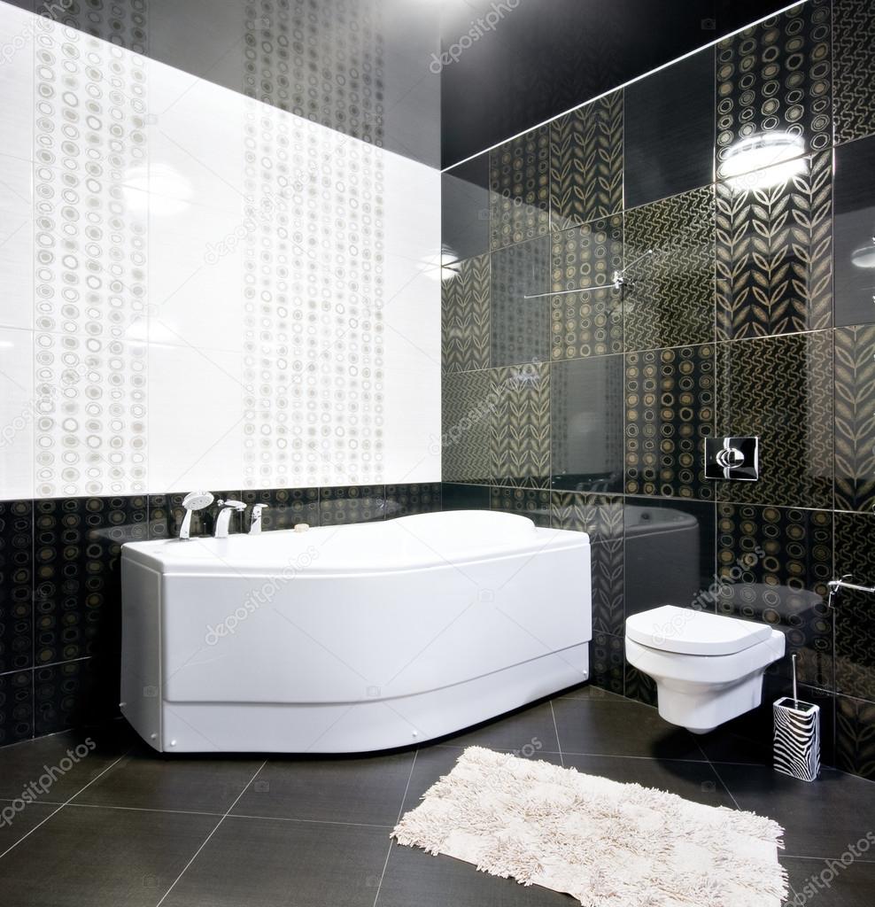 New interior of black and white bathroom