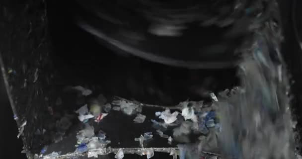 Close-up of plastic shredder. Recycling. Waste shredder. Small fraction. — Vídeo de Stock