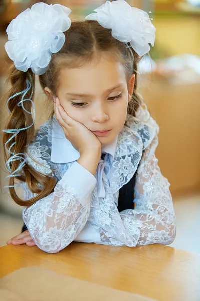 Little first grader sad — Stock Photo, Image