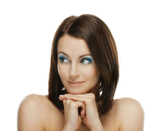 Smiling woman looks askance — Stock Photo, Image