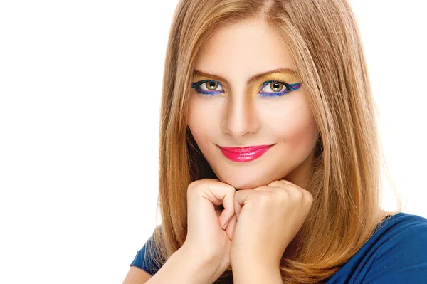 Jovem mulher close up com maquiagem incrível — Fotografia de Stock
