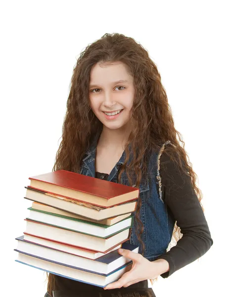 Estudante sorrindo com livros didáticos — Fotografia de Stock