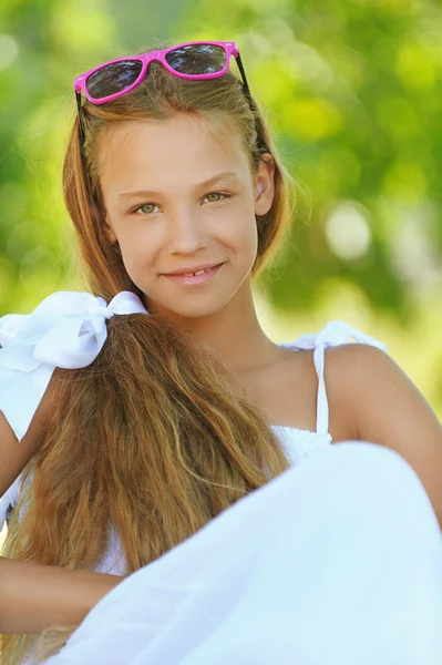 Beautiful teenage in white dress — Stock Photo, Image