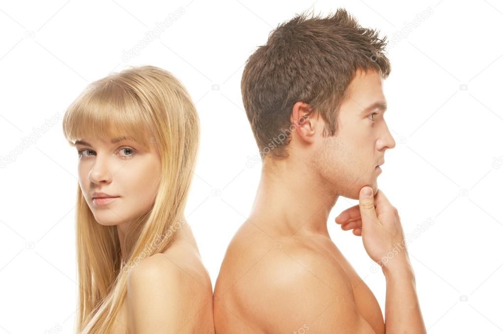 young couple against white background
