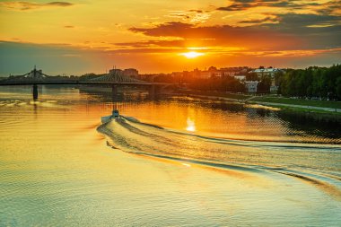 motor ship sails on river Volga clipart