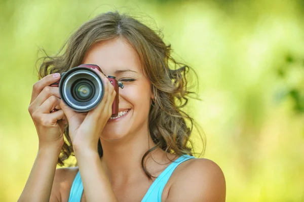 Portrait young charming holding hands camera Stock Picture