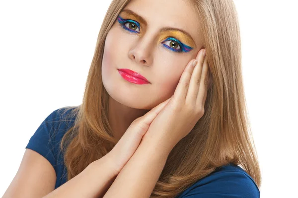 Młoda kobieta z bliska z niesamowite makijaż — Zdjęcie stockowe