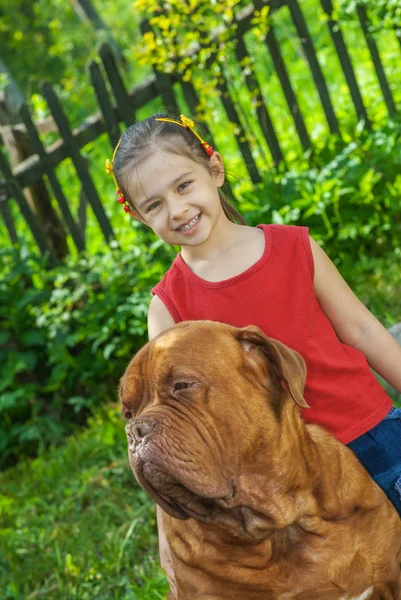 Young girl and mastiff — Stock Photo, Image