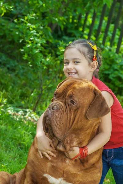 Ung flicka och mastiff — Stockfoto