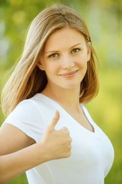 Young woman showing "cool" signs — Stock Photo, Image