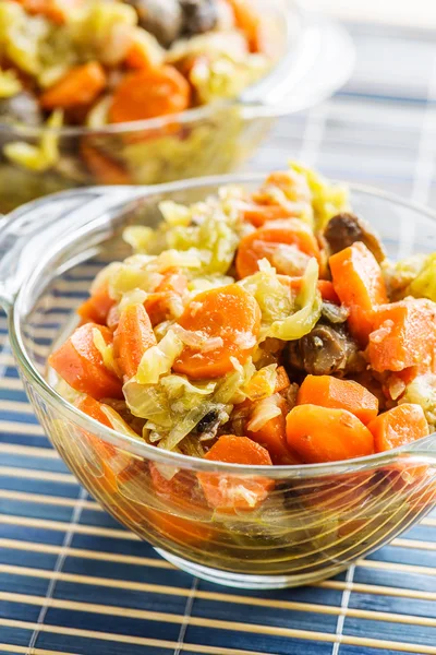 Fries with meat, cabbage and carrots — Stock Photo, Image