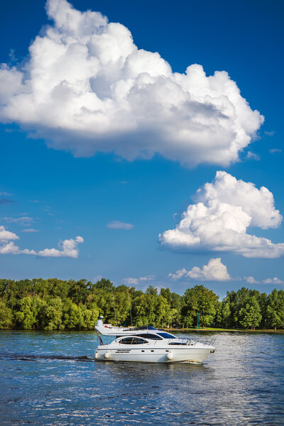 motor ship sails on river