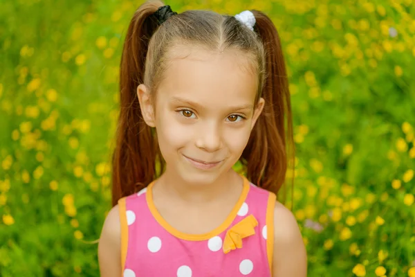 Bambina nel verde parco cittadino estivo — Foto Stock